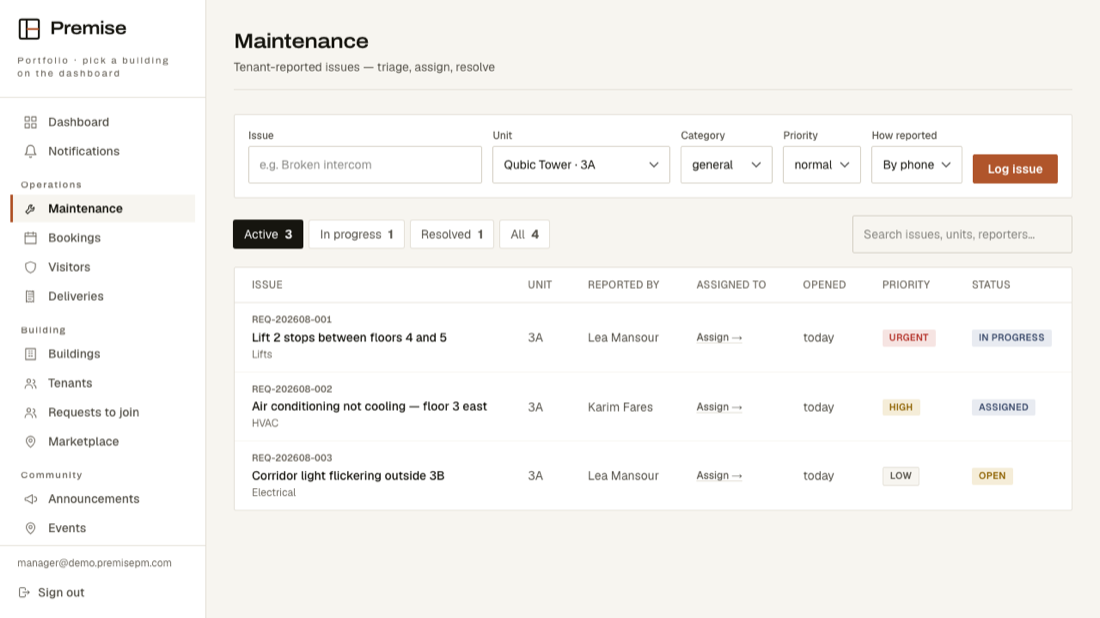 The maintenance queue: what is broken, and who has it
