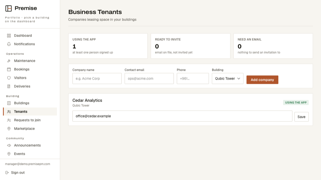 Your tenant companies